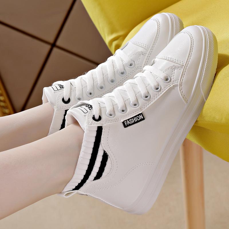 Fashion White Women Ankle Boots PU Leather Shoes Woman Platform Height Increased Sneakers Thick Sole Flat Bottom Soft Sole Casual Versat