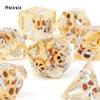 7 Pcs Yellow Skull Resin White Number Sharp Edge Dice Polyhedral Dice Suitable For Role-Playing Dice PropBoard Game Gift