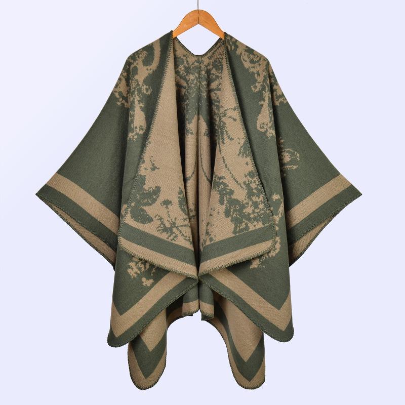 Hot-selling Women's Retro Big Shawl Scarf Autumn and Winter Retro Big Butterfly Jacquard Split-ended Warm Cloak