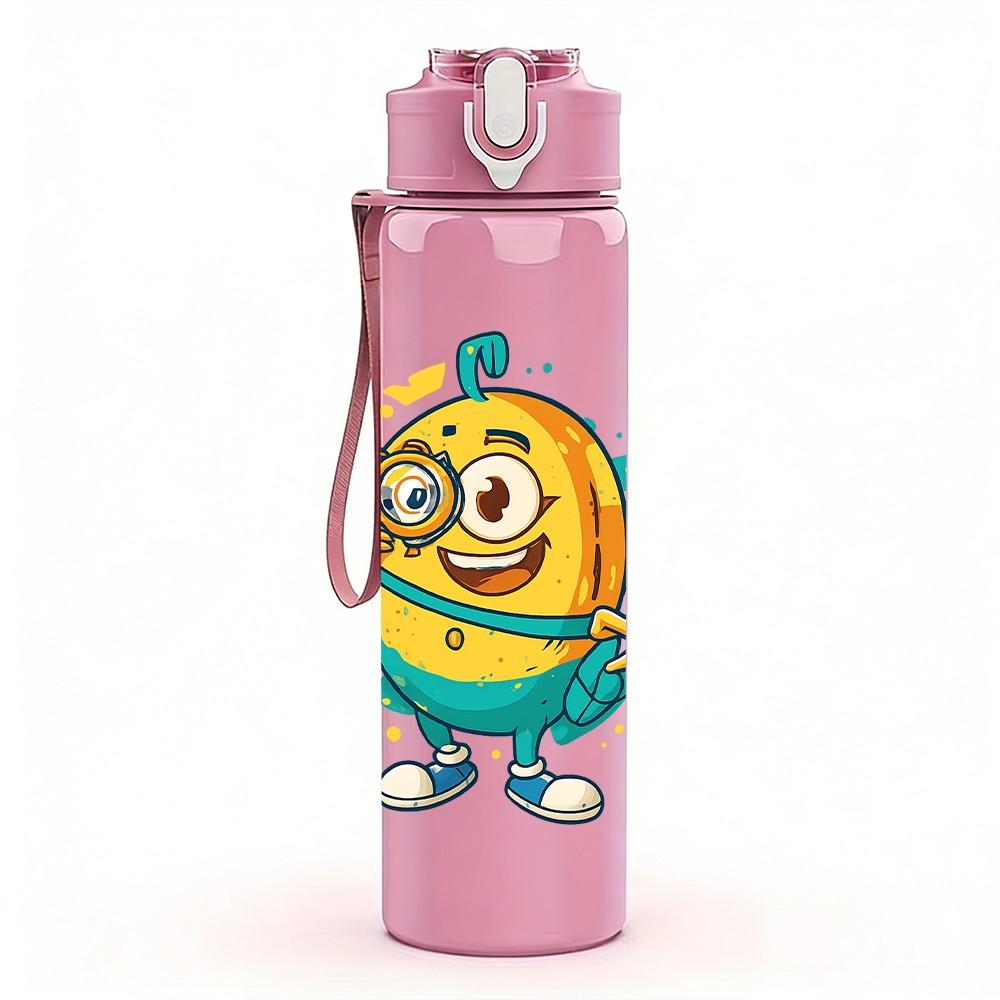 1PC Minion Cute Cartoon 750ml Color Plastic Sports Water Bottle Leakproof Flip Straw Lid Suitable for Sports Office Home Use