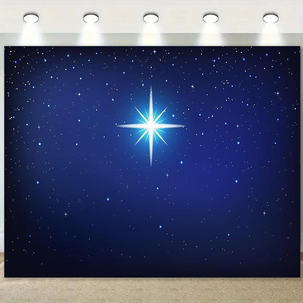 1pc Large starry sky background with the shining stars of Bethlehem - deep blue and golden night scenes with twinkling stars 47.2x31.5inch/120*80cm