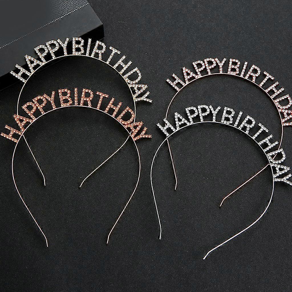 Happy Birthday Headband for Rhinestone Letter Headwear Birthday Tiara Hair Band Shiny Crystal Headpiece Party Supplies  Lake blue