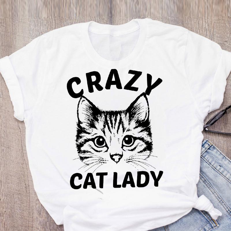 Cat Coffee Paw Strawberry Women's T-Shirts Cute Cartoon Top Female T Shirt Summer Funny Clothes O-Neck Ladies Tee Tops Shirts