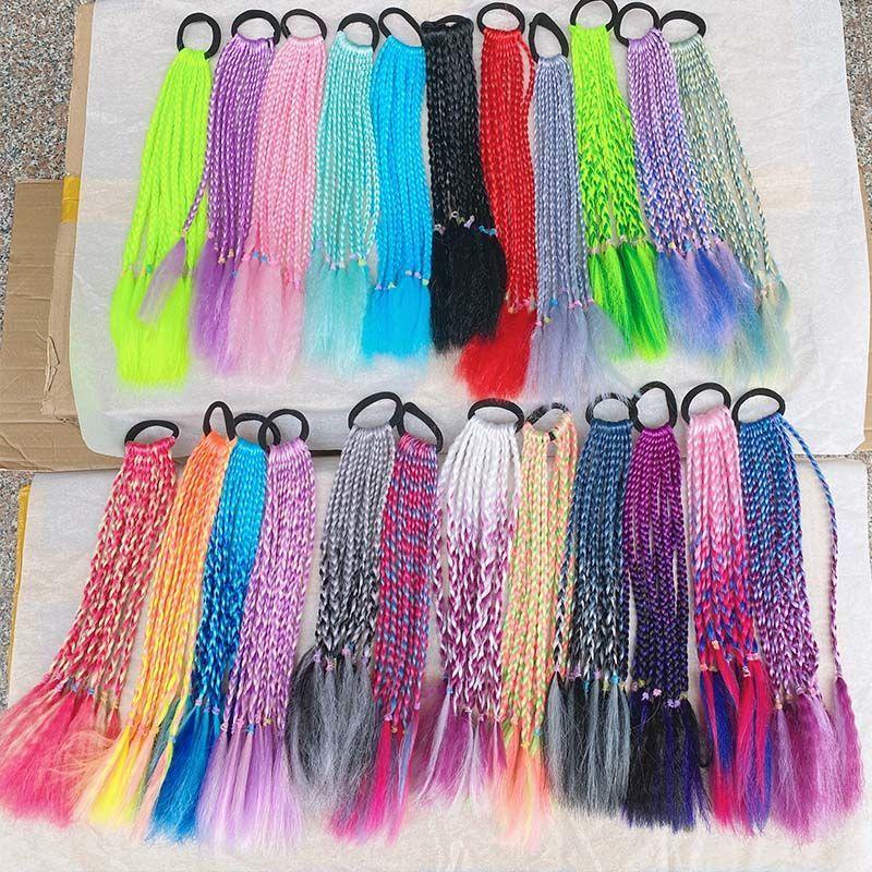 Children's Wig Dreadlocks Hair Accessories Bow Tie Style Colorful Braided Hair Ties Girls' Short Stage Cute Ombre Ponytail