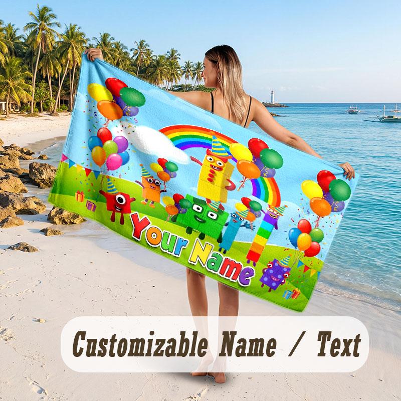 Personalized Beach Towel,Numberblocks Custom Printed Name Text, Super Absorbent Towel For Beach Vacation
