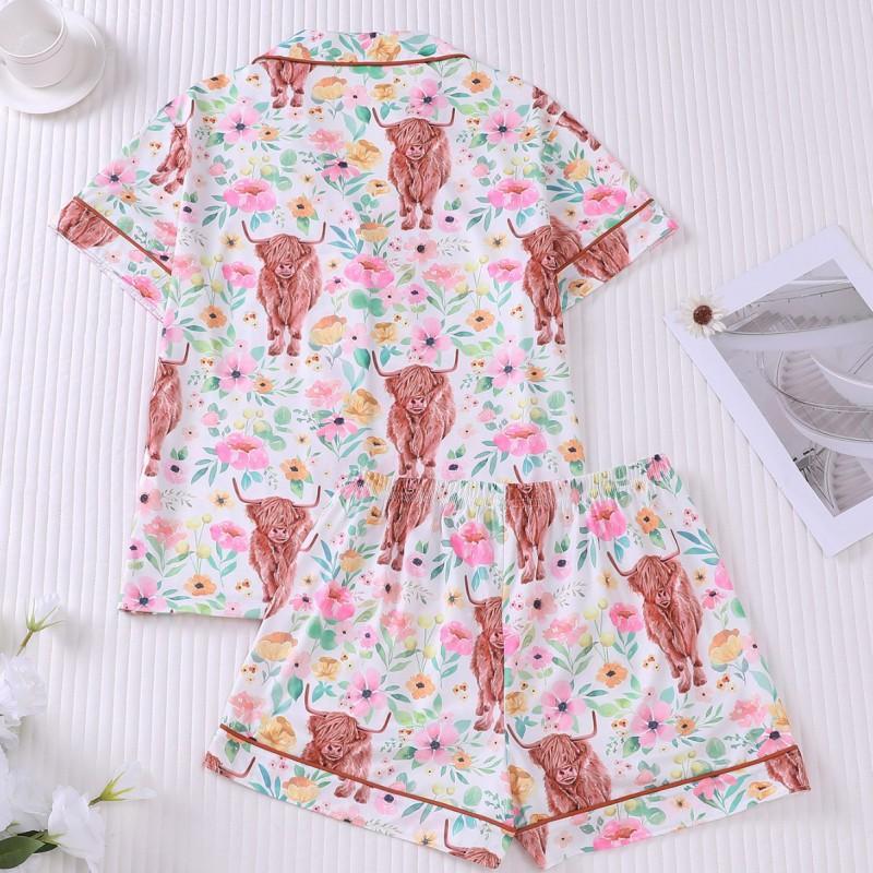 Womens Short Sleeve Shorts Pajama Set Thin Breathable Loungewear