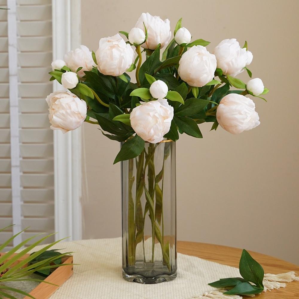 Silk Artificial Peony Flowers 2 Head Fake Peony Bouquet for Home Wedding Decor