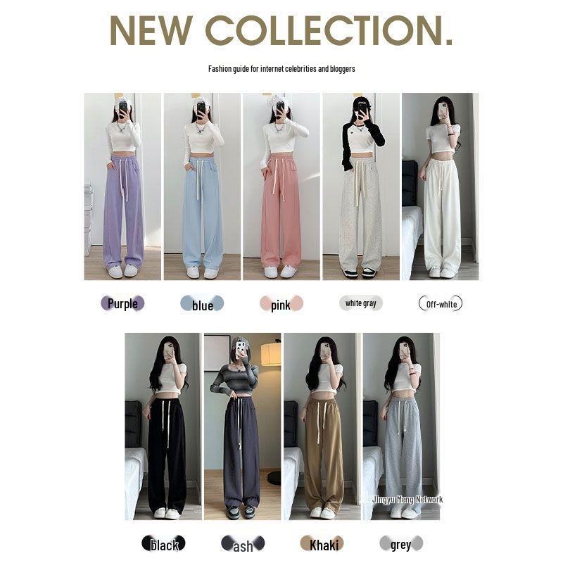 2025 New High-Waisted White Wide-Leg Casual Slimming Petite Sweatpants for Women