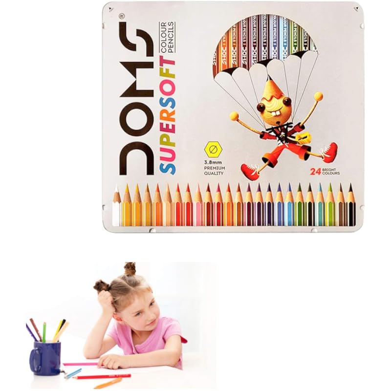 Doms Fsc 24 Colour Pencil Flat Tin,Multicolor