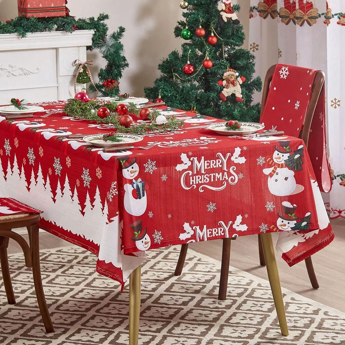 

Красная Рождественская Скатерть Зимний Рождественский снеговик Моющаяся Накладка на стол для украшения вечеринки и ужина 100x140cm красный