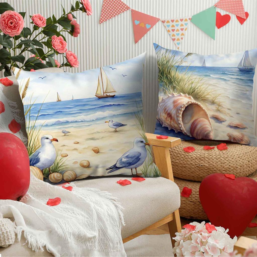 Describe Scenery Of The Beach Digital Printing Pillow Cover Short Plush Suitable Living Rooms Bedrooms Sofas Throw Cushion Cover