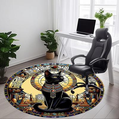1pc Egyptian Cat Office Round Area Rug, Indoor Mat Suitable For Office, Under Office Chairs Bedroom Living Room Home Decor, Room Deco