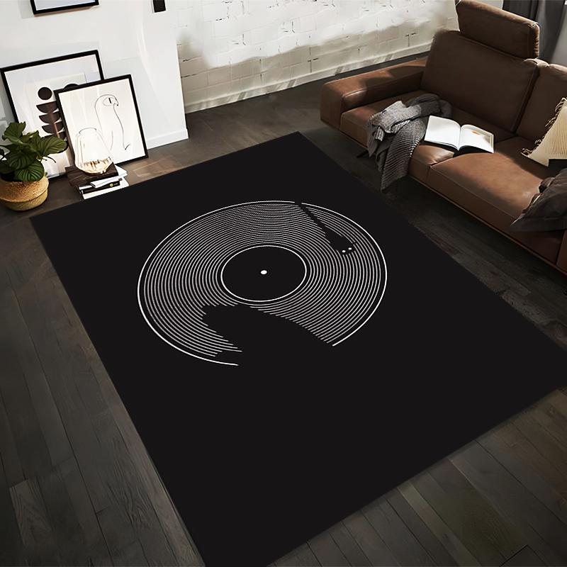 

Modern Black Carpet with White Vinyl Record Pattern Design Suitable for use as an anti-slip for living room bedroom sofas 40x60cm( 15x23in )