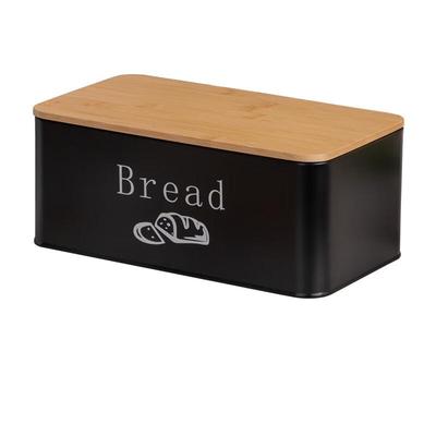 Black Carbon Steel Bread Box with Bamboo Lid