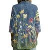 Women Button Front Shirt Vintage Floral Print Three Quarter Sleeve Loose Fit Blouse with Collar Casual Lightweight Top