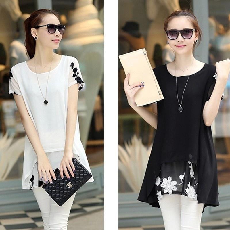 Elegant Summer Women's Short Sleeve Round Neck Chiffon Dress In Various Sizes
