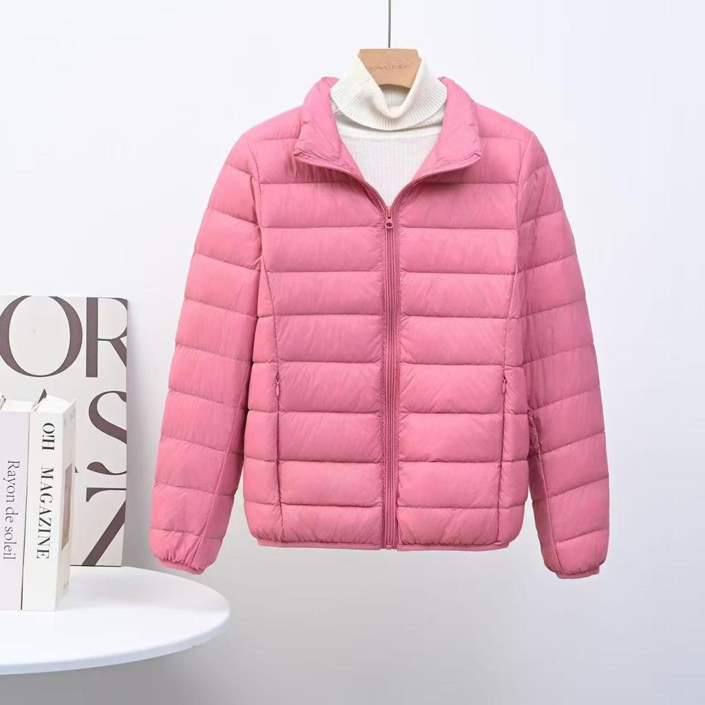 Autumn and winter new down jackets for women's light and thin stand-up collars, short styles, fattened and enlarged size white duck down.
