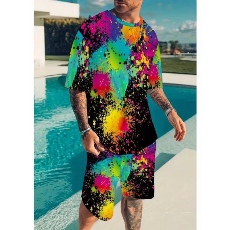 Urban street fashion trend men's round neck short sleeved shorts set, outdoor simple casual and comfortable