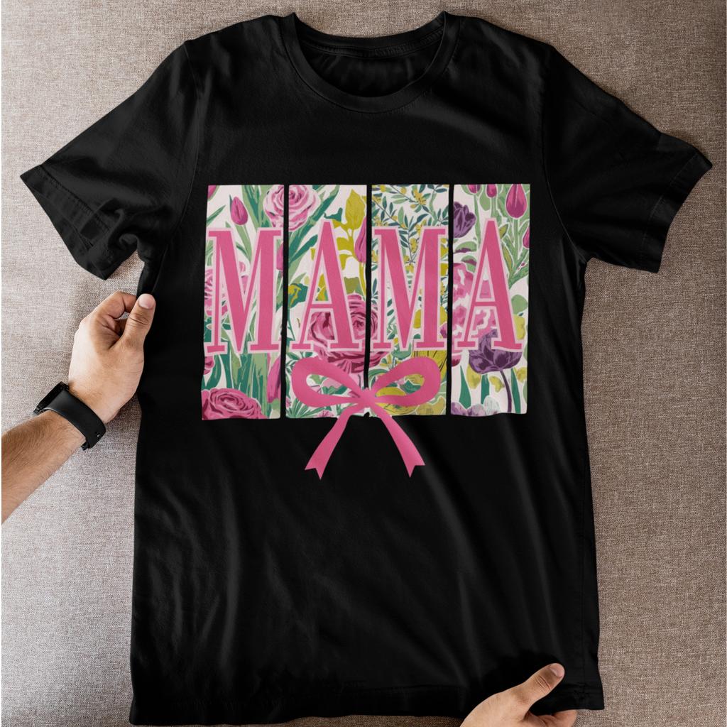 Mama Floral Bow Shirt Mother’s Day Gift Pink Flower Graphic Tee Women