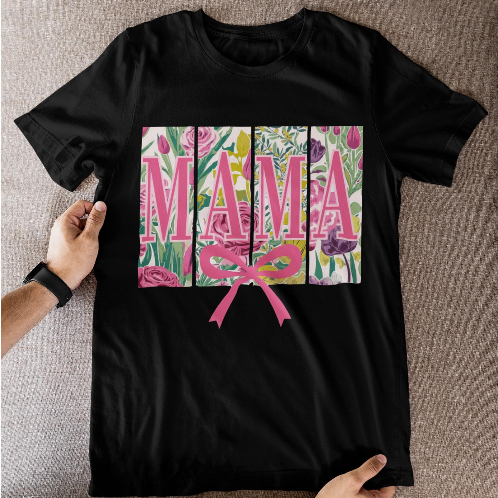 Mama Floral Bow Shirt Mother’s Day Gift Pink Flower Graphic Tee Women S
