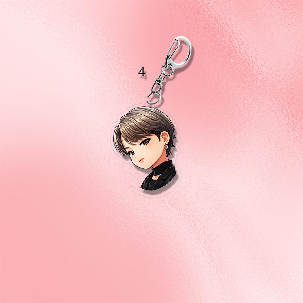 7pcs BTS Cool Black Outfit Anime Cartoon Acrylic Keychain, Bangtan Boys Cartoon Figure Keyring, Kpop Idol Bag Pendant for ARMY Fans