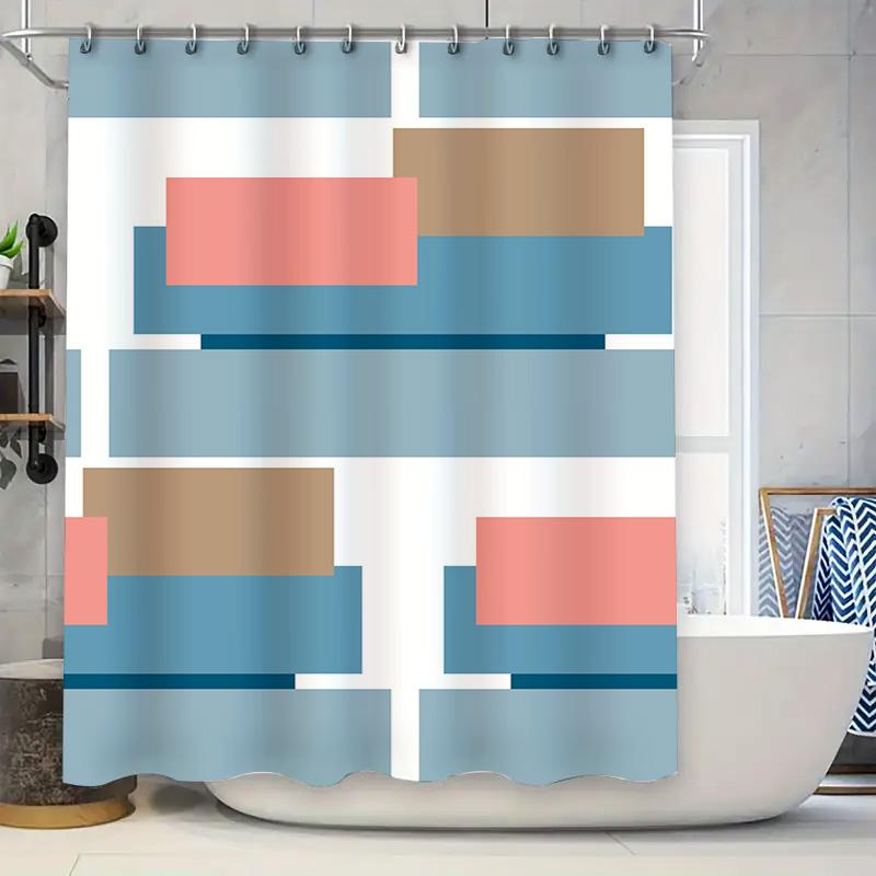 Modern Blue White Coral Red Shower Curtain Waterproof Rectangular Print Bath Decor Home Decoration Bathroom Accessories-245CmCu W60H190(CM)-1 Pcs