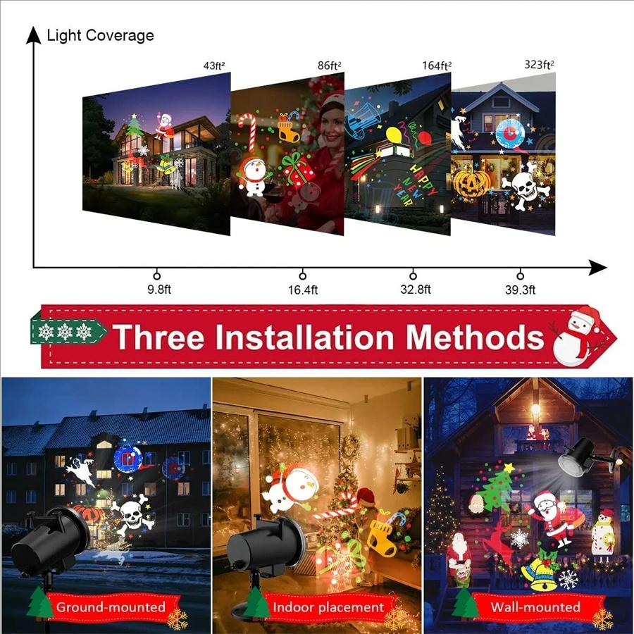 Christmas LED Projector Light Holiday Lights Projector Halloween Projector Light Outdoor with 16 Slides Landscape Projector Lamp