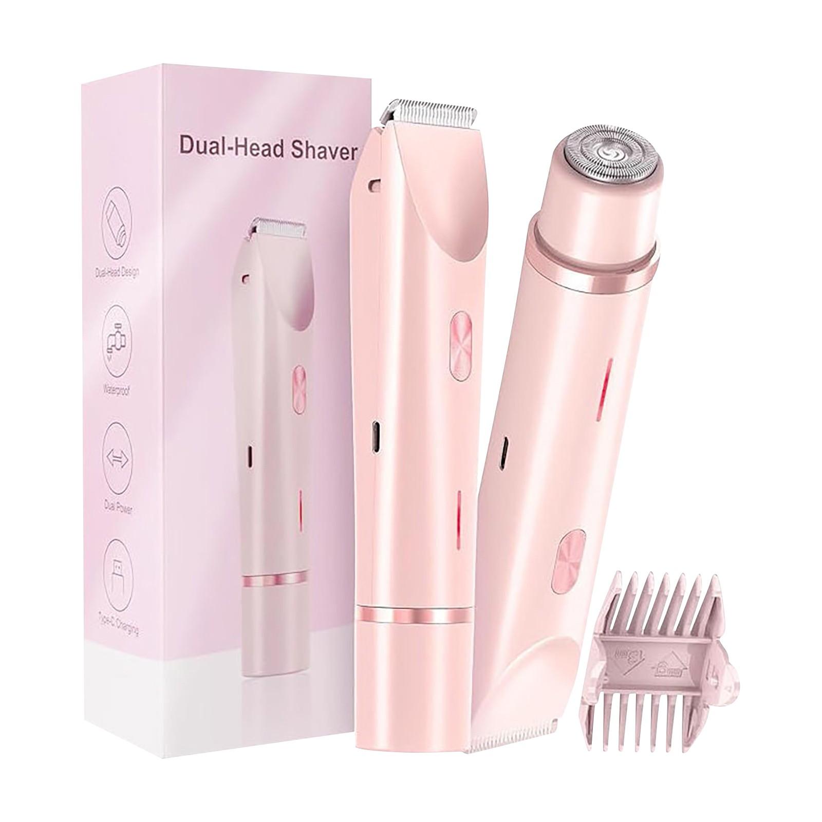 

Женский бритвенный станок с двумя головками, электрический бритвенный станок для зоны бикини, подходящий для ног и подмышек, съемная головка для сухого и влажного бритья двойного назначения(розовый) One Size розовый