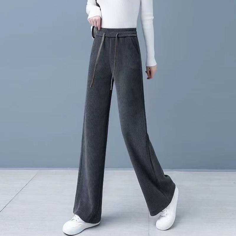 Frühling Herbst Hohe Taille Gerade Lose Cord Hosen Frauen Mode Feste Beiläufige Breite Bein Hosen Frauen Elegante Vintage Einfache frauen hosen 25694