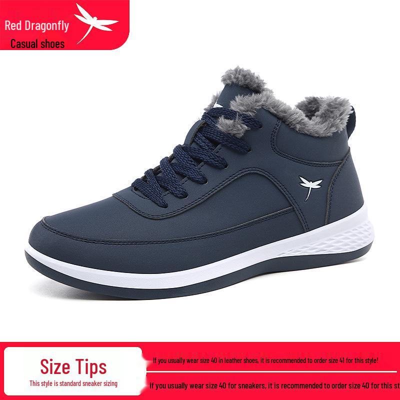 Red Dragonfly Men s High-Top Waterproof Winter Shoes, Plus Velvet, Warm, Non-Slip, Thickened Sports Casual Footwear 39