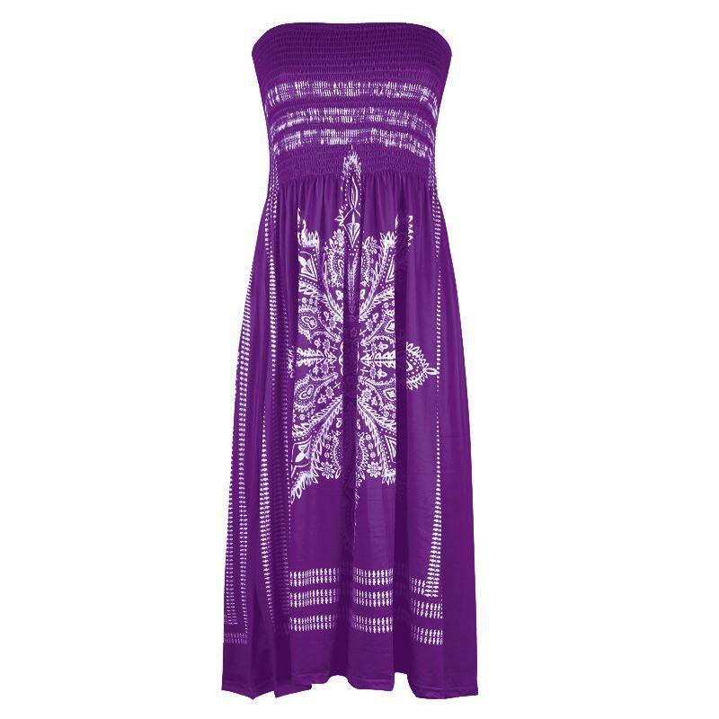 Women's Strapless Floral Print Bohemian Dress Casual Mini Beach Dresses