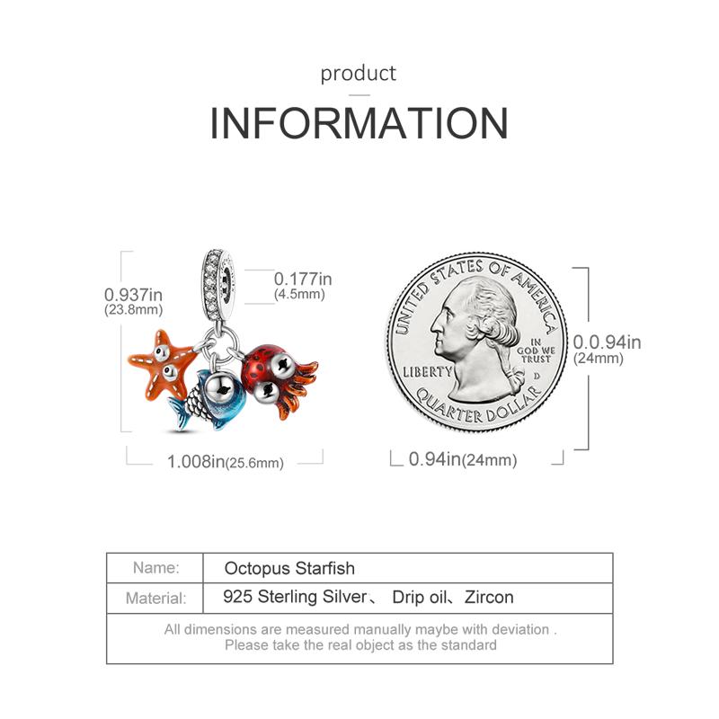 Copper Ocean Series Octopus Starfish Sea Fish Charms Beads Fit 3Mm Bracelets Diy Madam Jewelry Gift