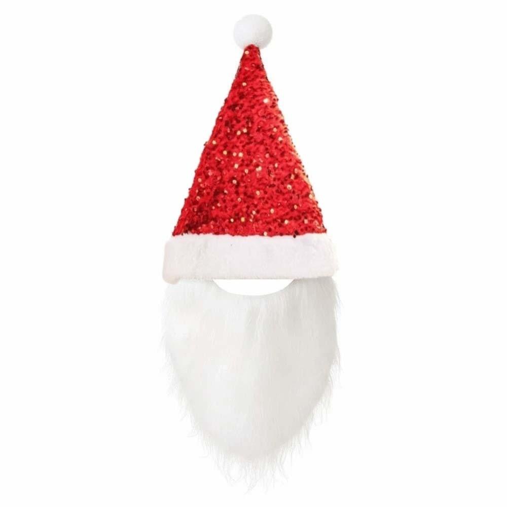 Fake Beard Plush Xmas Cap Long Plush Festive Party Cap Christmas Santa Hat  Stage Performance
