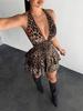 2026 Retro Leopard Print Backless Lace-up Slimming Short Dress