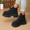 Black Slimming Lace-up  Boots for WomenNew Spring and Autumn British Style Height-Increasing Chunky Heel Low-Cut Boots