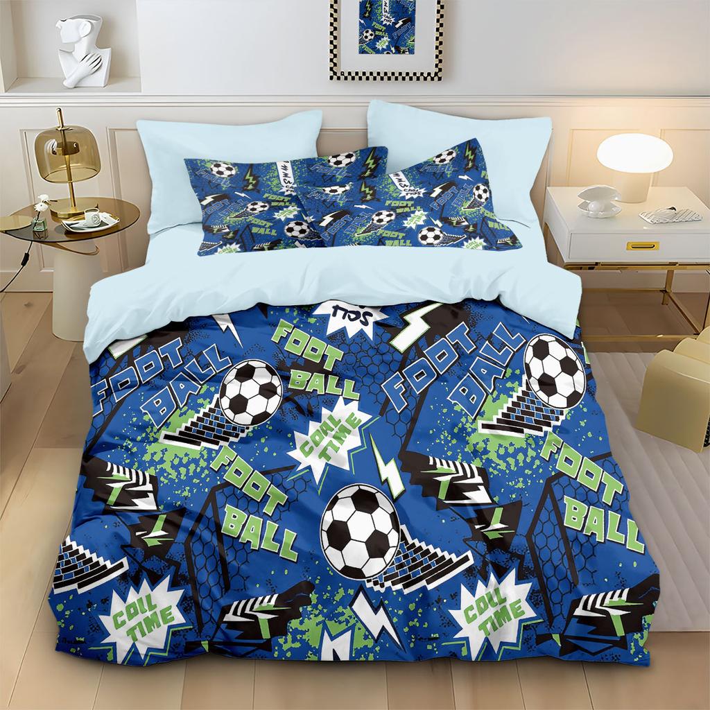 High-quality Football Sports Theme Duvet Cover Set,3D Print World Football Bedding Set with Pillowcases 75*50cm for Adult Kids