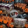 1 Set of 137x183mm Halloween Skull Pumpkin Bat Tablecloth for Halloween Horror Party Night Kindergarten School Home Decoration