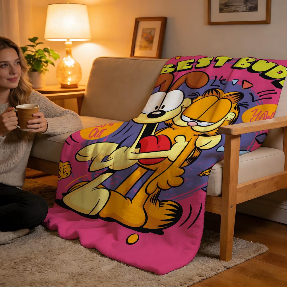 Throw High-Density Short Plush Blanket For Sofa Nap Air-Conditioned Room Soft Skin-Friendly YELLOW CAT G-Garfield