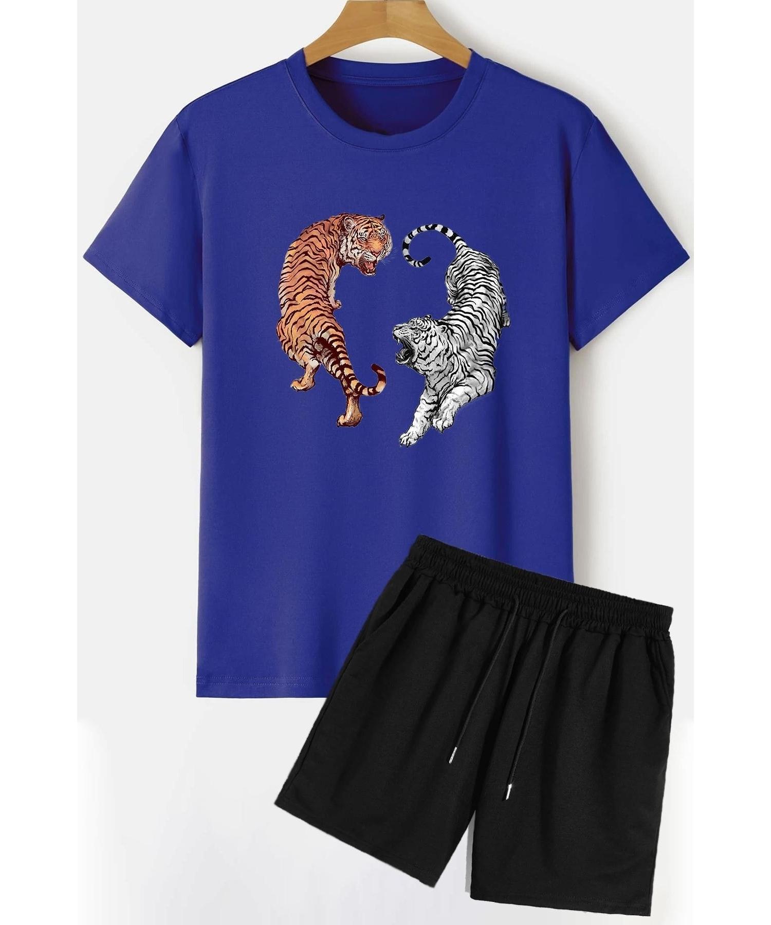 

Комплект спортивного костюма с футболками и шортами унисекс с тигром