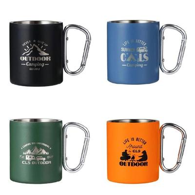 Double Wall Coffee Cup Portable Outdoor Water Cup with Carabiner Hook Handle Camping Mug For Hiking Camping Drinkware