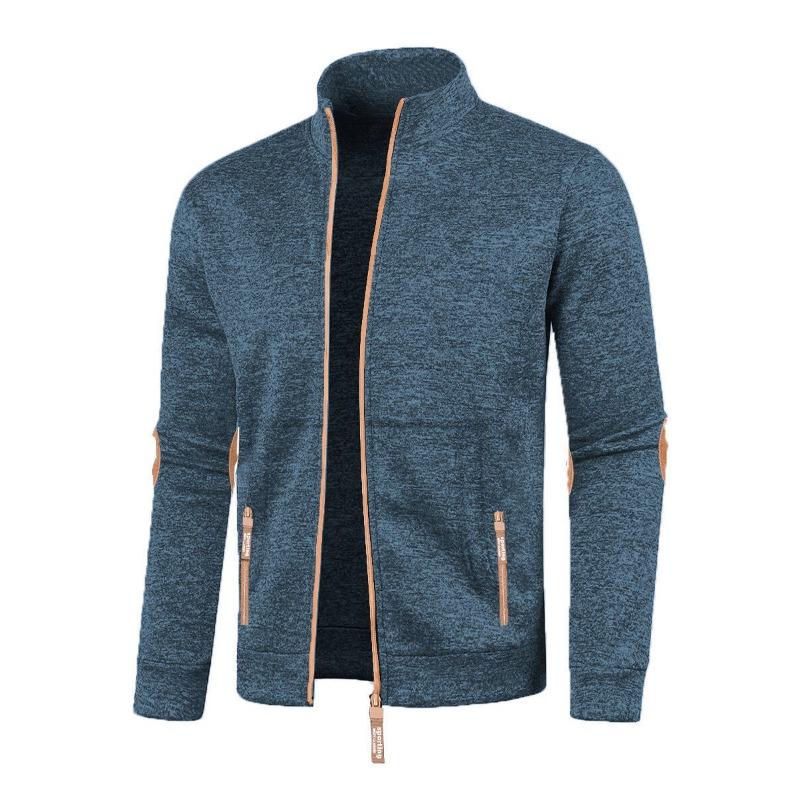 Men's Long Zipper Knitted Sweater Sleeve Thin Velvet Trendy Top Joint Splicing Sweater Jacket