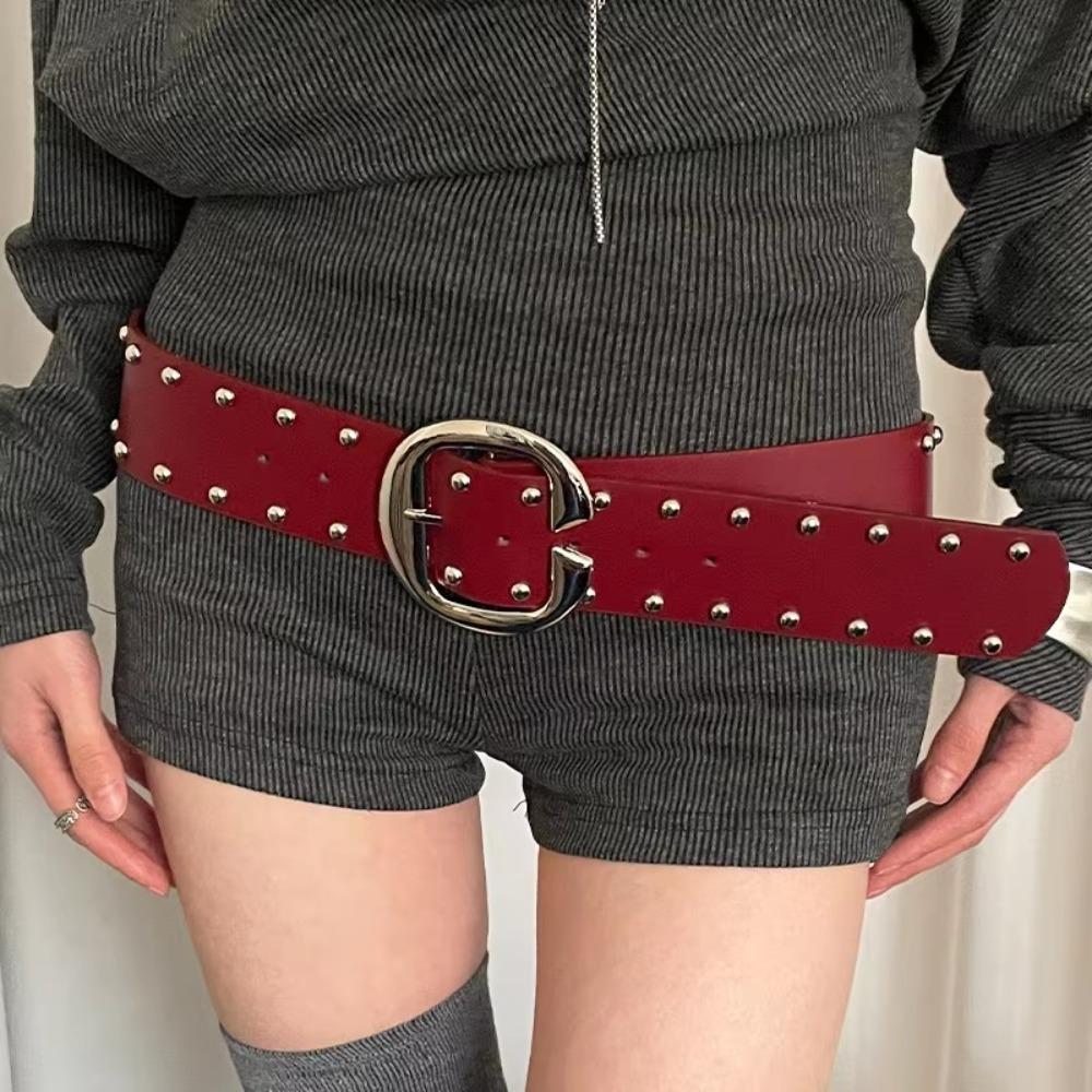 Punk Style Rivet Waist Belt Designer Dress Jeans Belt Heavy-Duty Wide Women's Belt  Streetwear