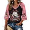 Women's V-Neck Raglan Sleeve Printed Lightweight Top for Spring and Summer