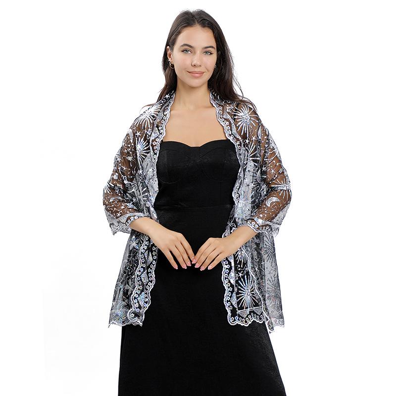 Elegant Star and Moon Embroidered Shawl for Weddings and Evenings