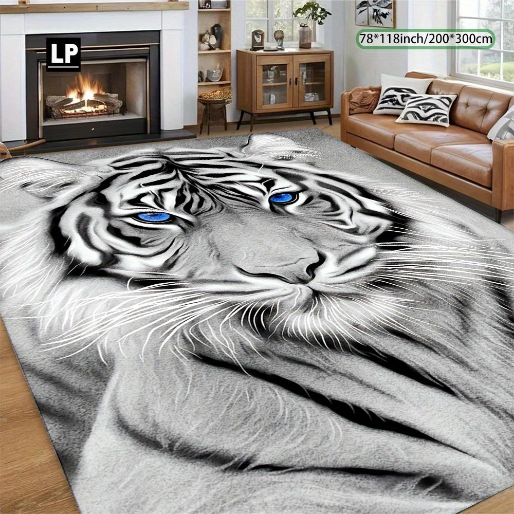 Sketch Tiger Face Rectangle Rug Monochrome Wild Animal Pattern Washable Floor Mat For Fireplace Bedroom Decor Carpet
