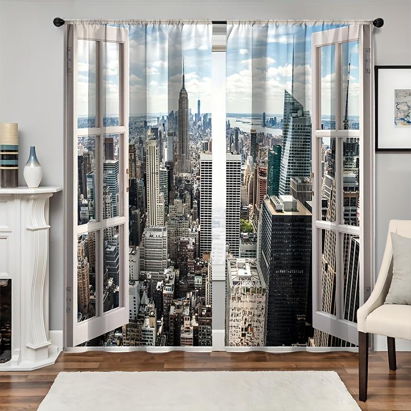 2pcs Waterfall Mountain And River Scenery Spring Window Print Curtain Digital Printed Curtain For Living Room Kitchen Bedroom