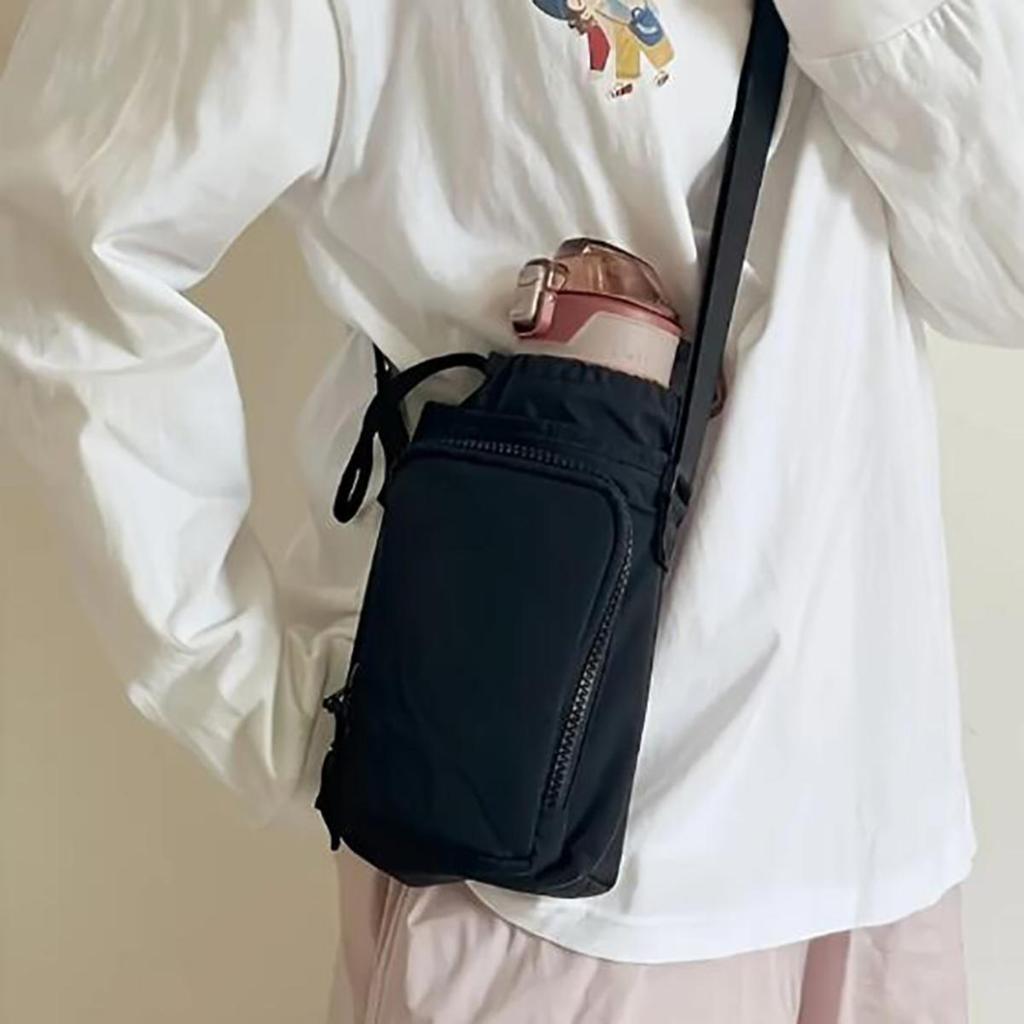 Casual  Drawstring Bag Purse Water Cup Cover Water Cup Bag Solid Color Water Bottle Holde Nylon Shoulder Bag Outdoor