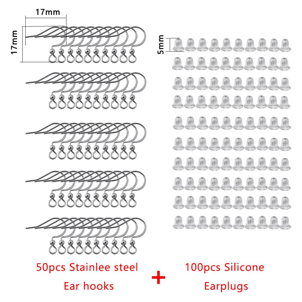 150Pcs/Set Stainless Steel Earring Hook Ear Wire with Silicone Earplugs Kit for DIY Earrings Jewelry Findings Making Accessories