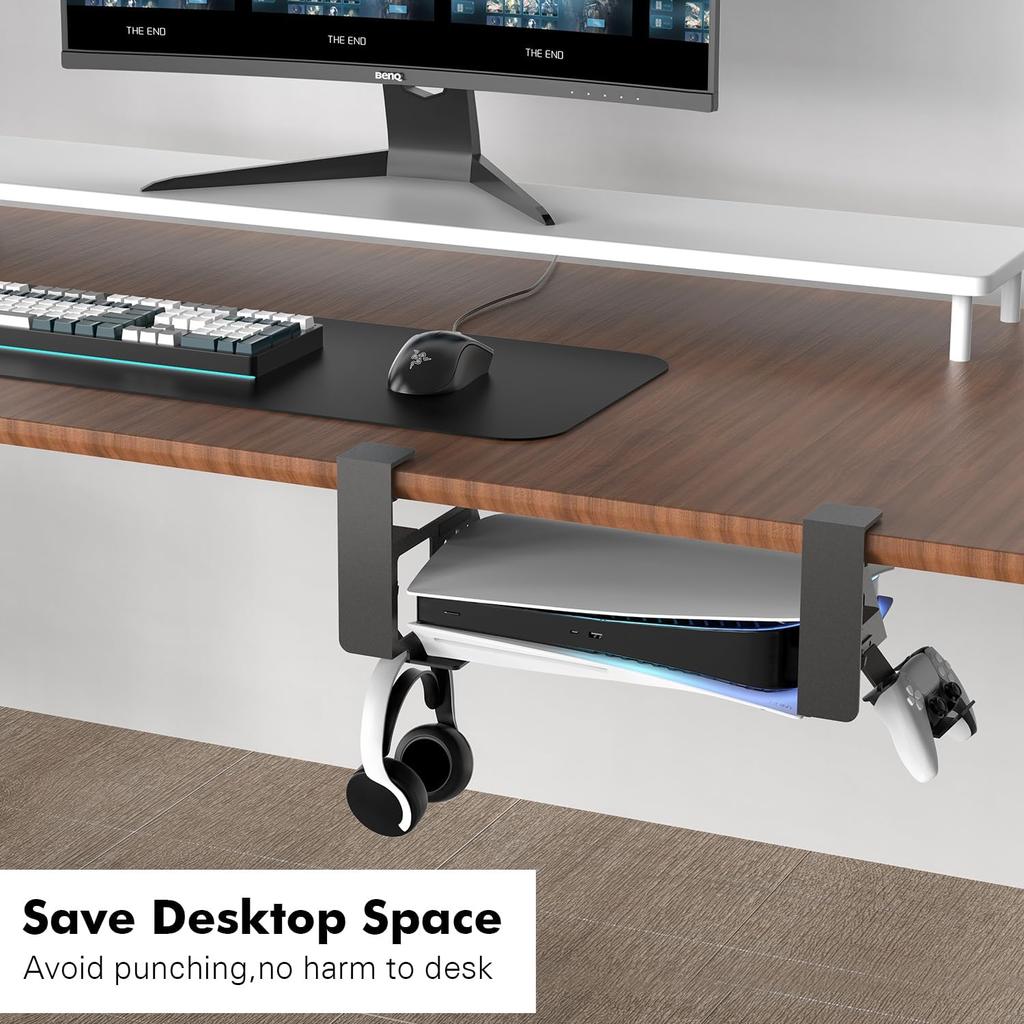 Semaiki Metal Stand Horizontal, Under Desk Storage kit Compatible with PS5/PS5 Slim Consol- Disc & Digital Editions, with Controller, Earphone Dock,