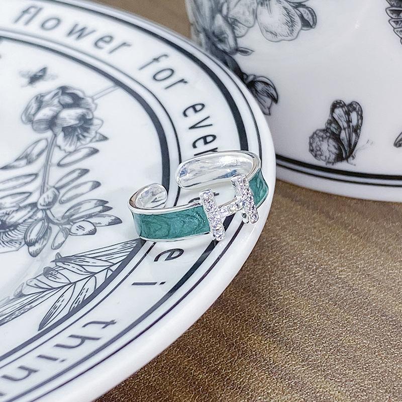 Small Fresh Green Dripping Oil Enamel Open Ring Women'S French Irregular Personality Advanced Ring